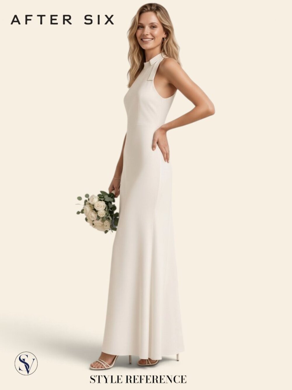 AFTER Six Ivory Bow Neck Crepe Gown SIZE 14R